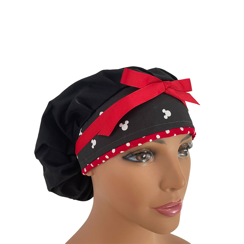 Bouffant Medical Scrub Cap - Plain Black - Mickey Accents