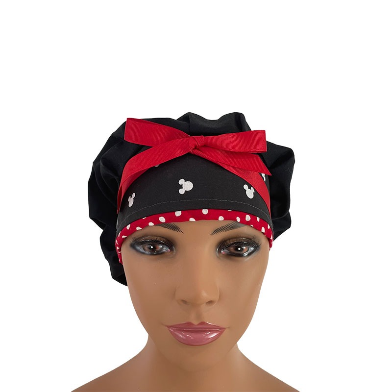 Bouffant Medical Scrub Cap - Plain Black - Mickey Accents - Image 2