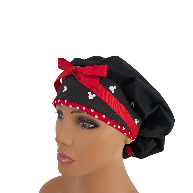 Bouffant Medical Scrub Cap - Plain Black - Mickey Accents - Image 3
