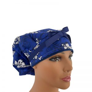 Bouffant Medical Scrub Cap - Tropic Gardens - Hibiscus Bouquet - Royal Blue