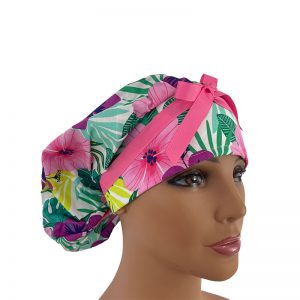 Bouffant Medical Scrub Cap - Charming Flowers - White