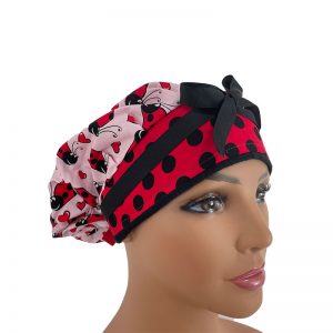 Bouffant Medical Scrub Cap - Happy Ladybugs On Pink - Polka Dots
