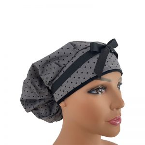 Bouffant Medical Scrub Cap - Black Dots - Gray