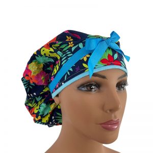 Bouffant Medical Scrub Cap - Tropical Leaf Flamingo