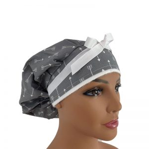 Bouffant Medical Scrub Cap - White Arrows - Gray