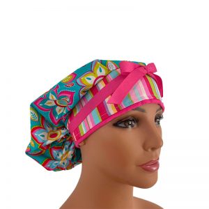 Bouffant Medical Scrub Cap - A Groovy Garden - Blossom Ballet - Sky Blue
