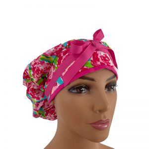 Bouffant Medical Scrub Cap - In Full Bloom - Hot Pink Multi