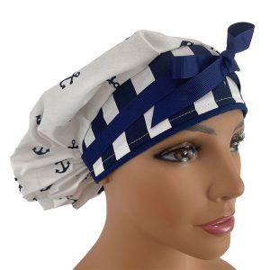 Bouffant Medical Scrub Cap - Underwater Anchors - Nautical Blue