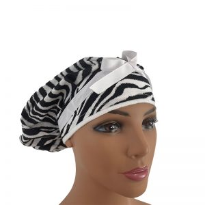 Bouffant Medical Scrub Cap - Zebra Animal Print- White