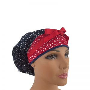 Bouffant Medical Scrub Cap - Stars -Blue/Red