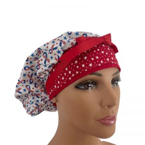 Bouffant Medical Scrub Cap - Ribbons of Stars/Stripes Forever - USA!