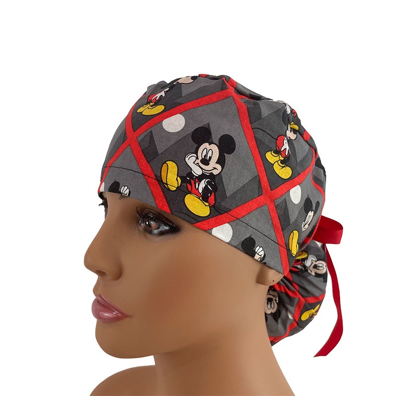 Ponytails Medical Scrub Cap - Mickey Squares Patches - Image 2