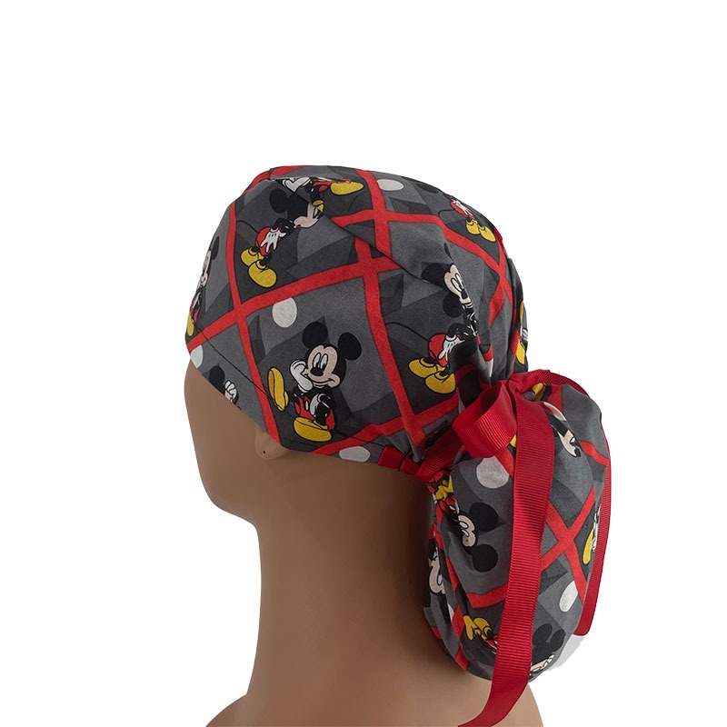 Ponytails Medical Scrub Cap - Mickey Squares Patches - Image 3