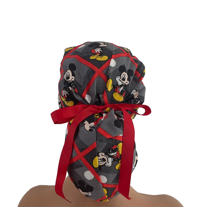 Ponytails Medical Scrub Cap - Mickey Squares Patches - Image 4