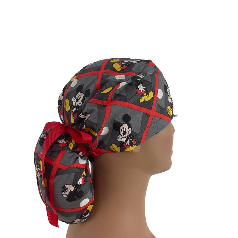 Ponytails Medical Scrub Cap - Mickey Squares Patches - Image 5