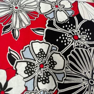 Bouffant Medical Scrub Cap-Seasonal Flowers-Black/Red/White