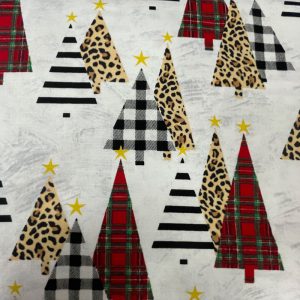 Ponytail Medical Scrub Cap-Leopard Print Christmas Trees