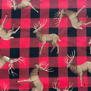 Bouffant Medical Scrub Cap-Reindeer over Black/Red Plaid