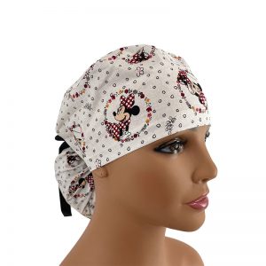Ponytail Medical Scrub Cap - Minnie Allover - Scarlet Red