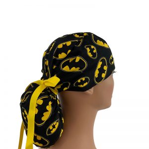 Ponytail Medical Scrub Cap - Batman Batches - Yellow