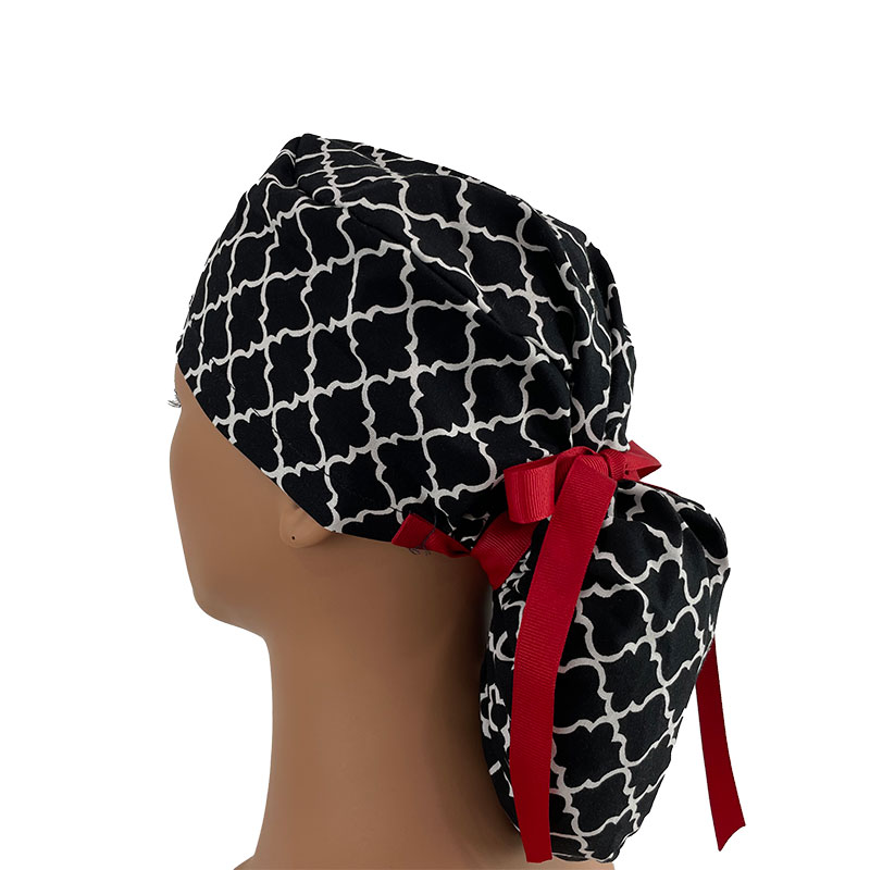 Ponytail Medical Scrub Cap - Black Chevrons - Image 3