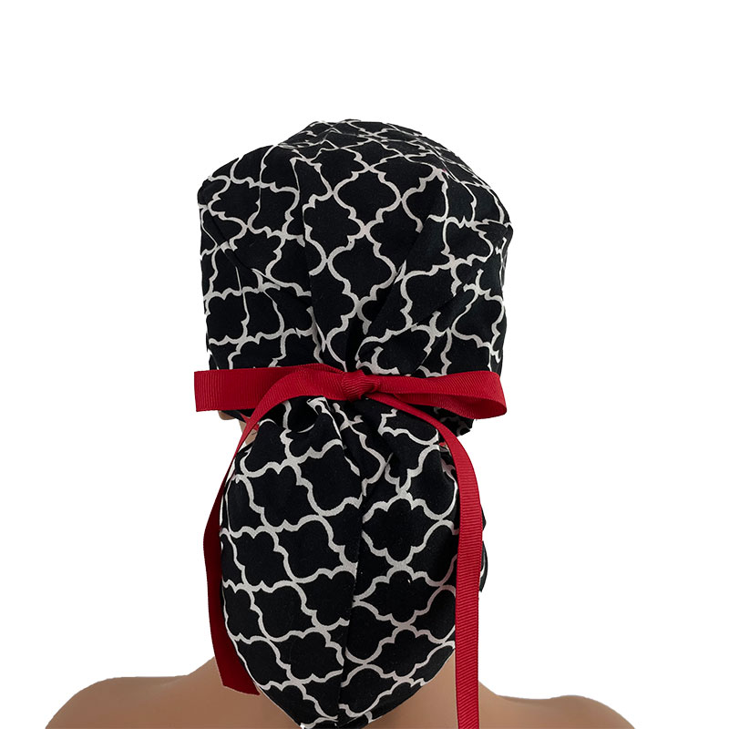 Ponytail Medical Scrub Cap - Black Chevrons - Image 4