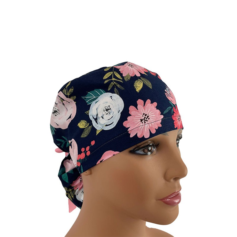 Ponytail Medical Scrub Cap - Wispy Rose & Mum