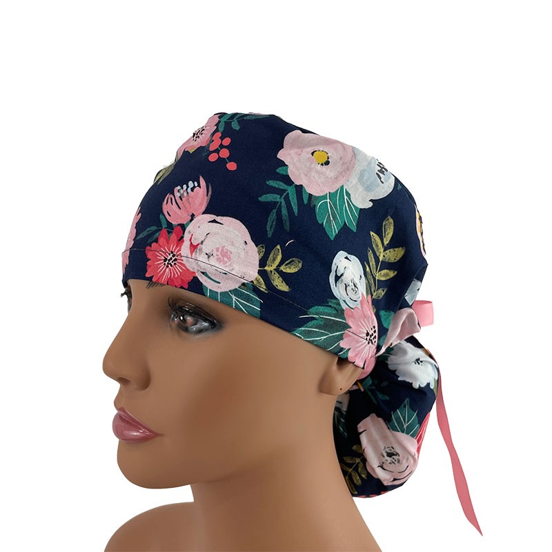 Ponytail Medical Scrub Cap - Wispy Rose & Mum - Image 2