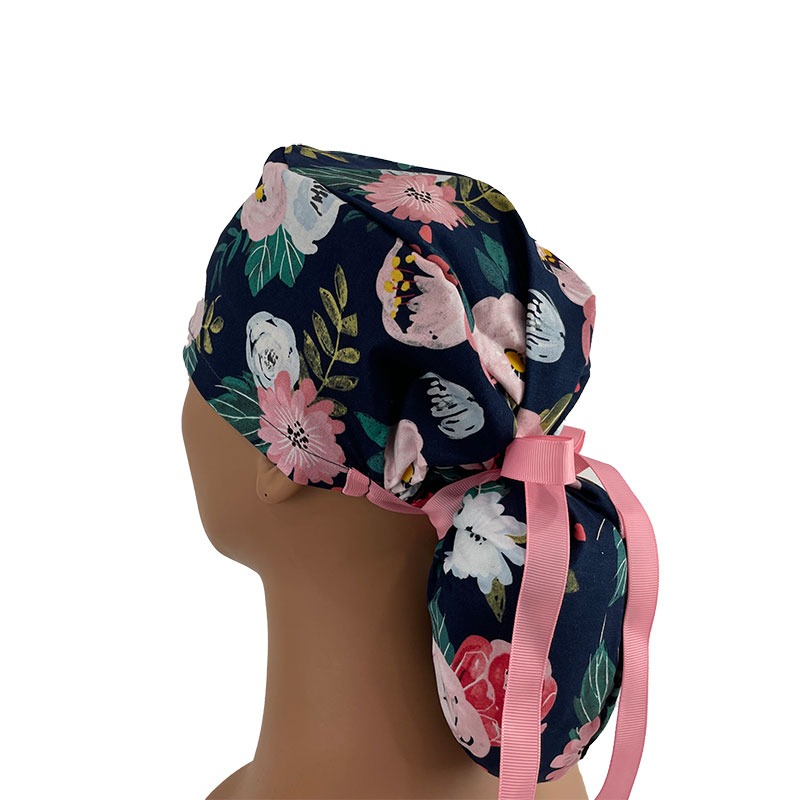 Ponytail Medical Scrub Cap - Wispy Rose & Mum - Image 3