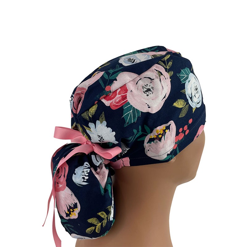 Ponytail Medical Scrub Cap - Wispy Rose & Mum - Image 4