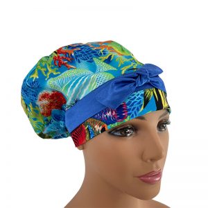 European Medical Scrub Cap - Sea Life Paradise - Marine Blue