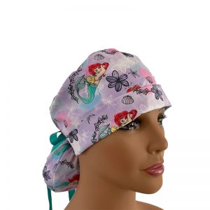 Turn Up Ponytail Medical Scrub Cap - Little Mermaid Ariel