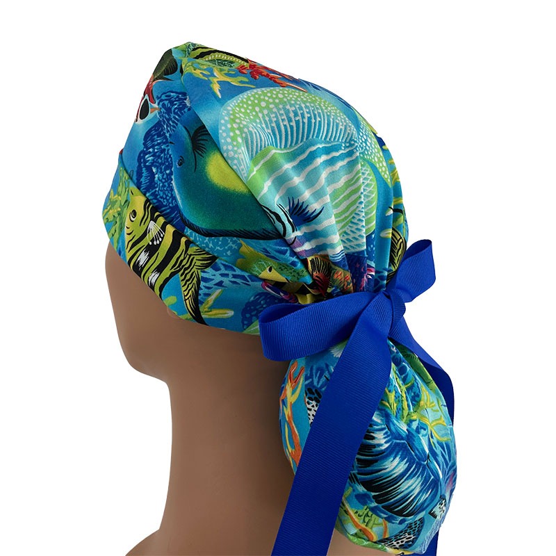 Turn Up Ponytail Medical Scrub Cap - Sea Life Paradise - Image 5