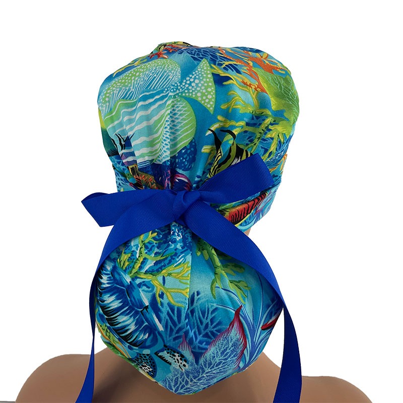 Turn Up Ponytail Medical Scrub Cap - Sea Life Paradise - Image 4