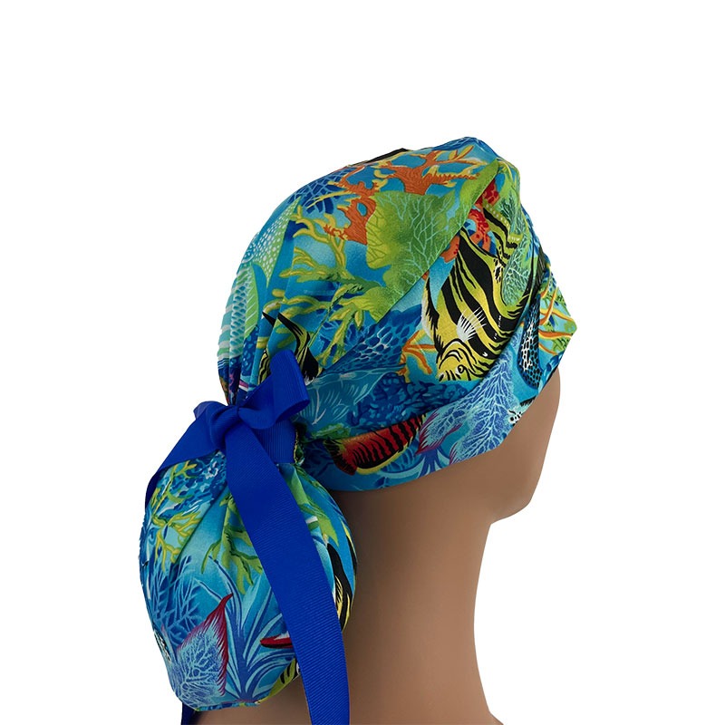 Turn Up Ponytail Medical Scrub Cap - Sea Life Paradise - Image 3
