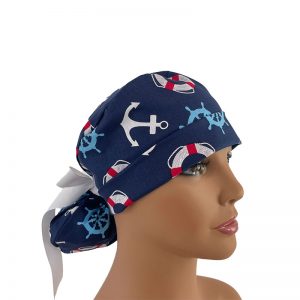 Turn Up Ponytail Medical Scrub Cap - Nautical Cuteness