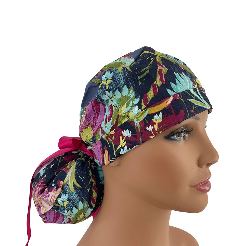 Turn Up Ponytail Medical Scrub Cap - Night Painted Dessert