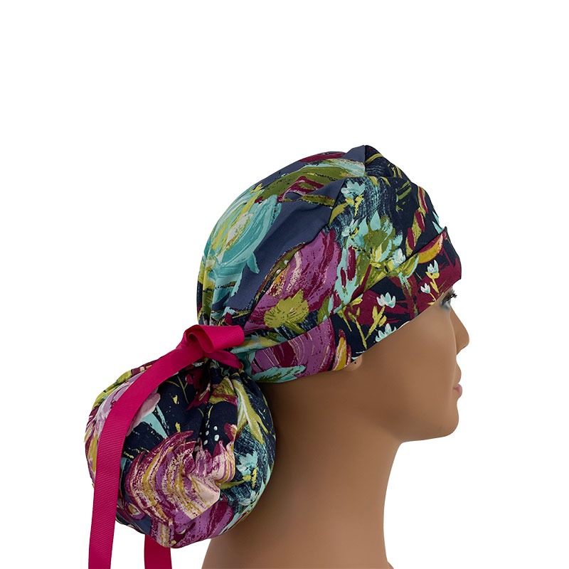 Turn Up Ponytail Medical Scrub Cap - Night Painted Dessert - Image 3