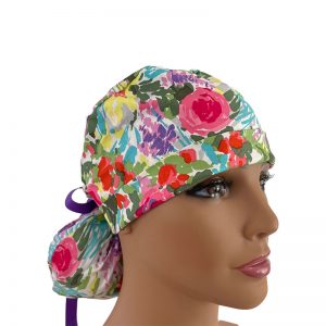 Turn Up Ponytail Medical Scrub Cap - Tropical Floral Wonder