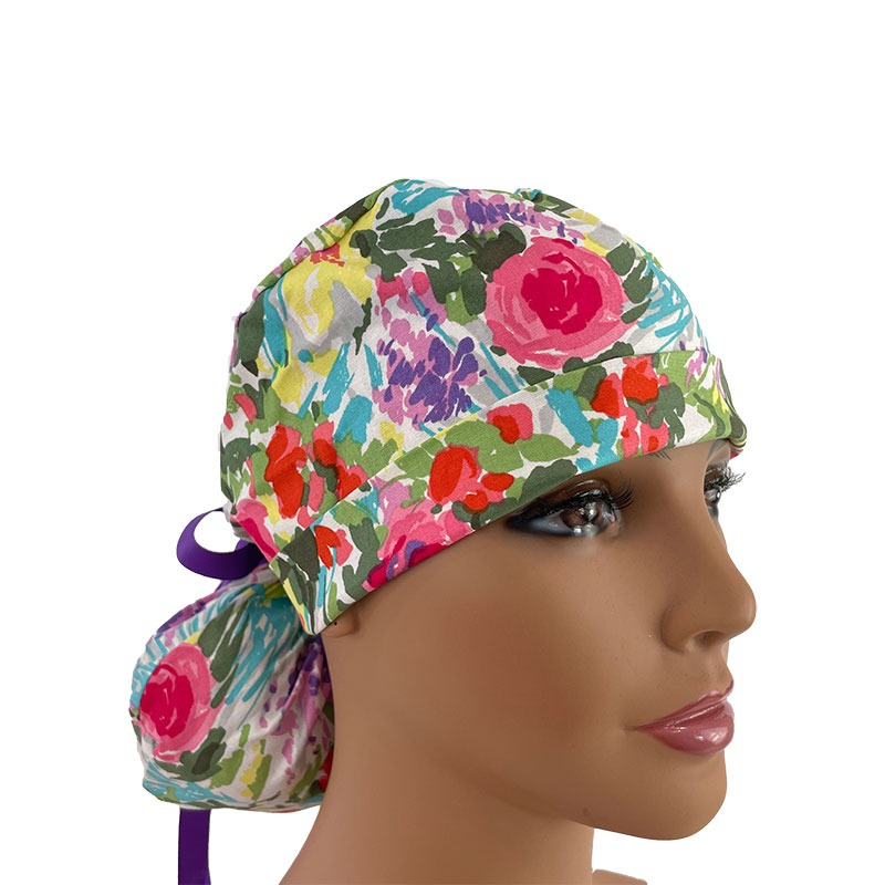 Turn Up Ponytail Medical Scrub Cap - Tropical Floral Wonder