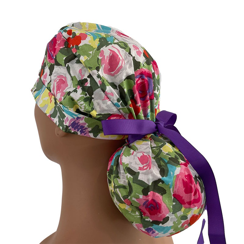 Turn Up Ponytail Medical Scrub Cap - Tropical Floral Wonder - Image 5