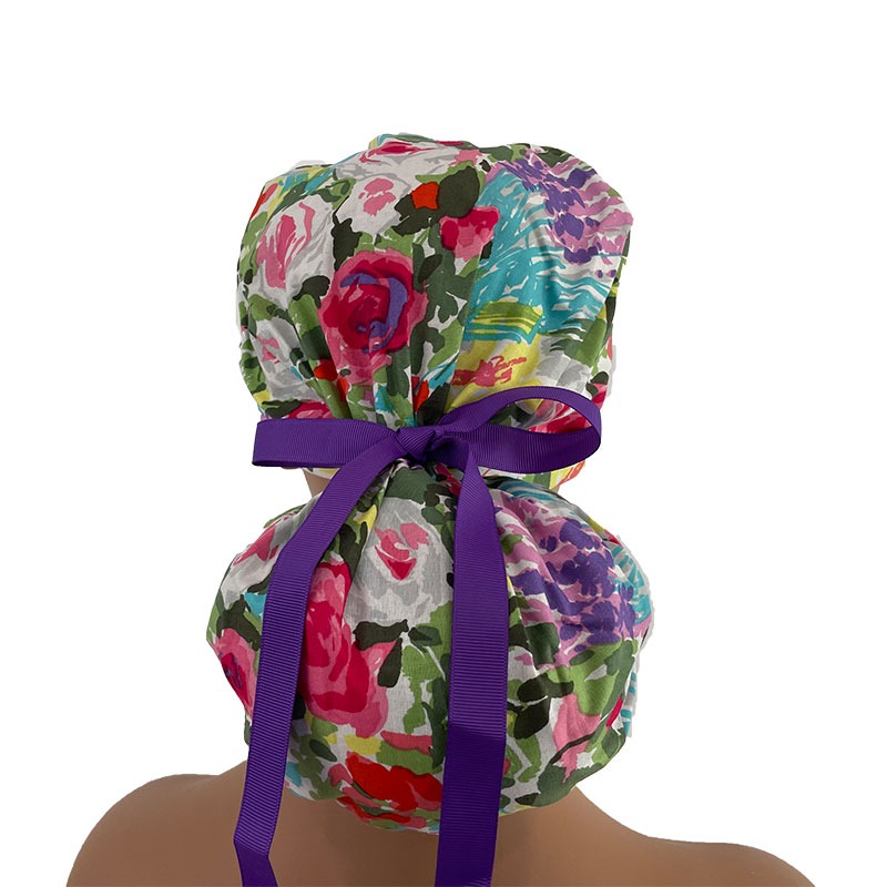 Turn Up Ponytail Medical Scrub Cap - Tropical Floral Wonder - Image 4