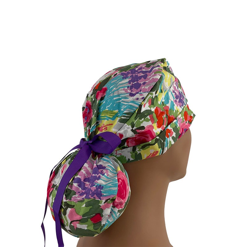 Turn Up Ponytail Medical Scrub Cap - Tropical Floral Wonder - Image 3