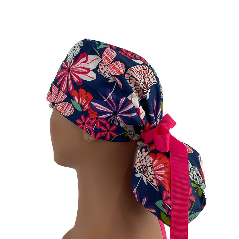 Turn Up Ponytail Medical Scrub Cap - Fall Flowers - Image 5