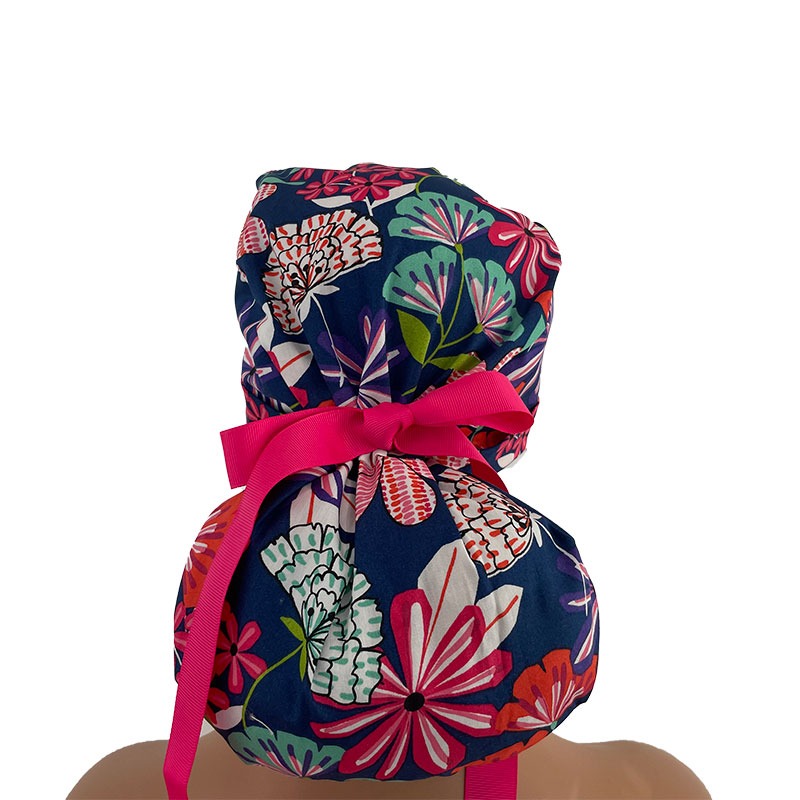 Turn Up Ponytail Medical Scrub Cap - Fall Flowers - Image 4