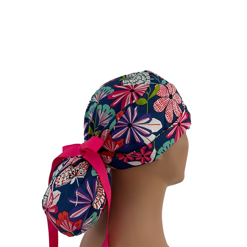 Turn Up Ponytail Medical Scrub Cap - Fall Flowers - Image 3
