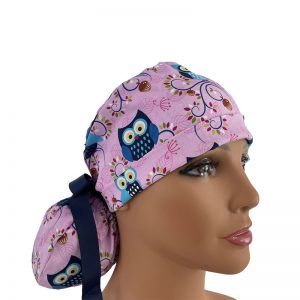 Turn Up Ponytail Medical Scrub Cap - Go Owl Out - Night Owls