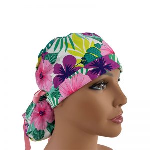 Turn Up Ponytail Medical Scrub Cap - Florals - Large Scale