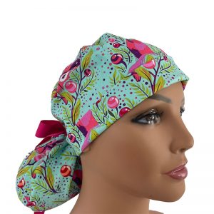 Turn Up Ponytail Medical Scrub Cap -Tula Pink - Racoon
