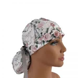 Turn Up Ponytail Medical Scrub Cap - Love Is In The Air – The City of Love – Pastel